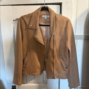 She + Sky Women’s Tan Faux-Suede Moto Jacket